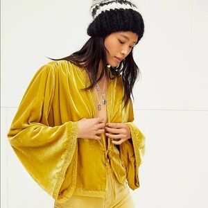Free People Mustard Yellow Velvet Cape